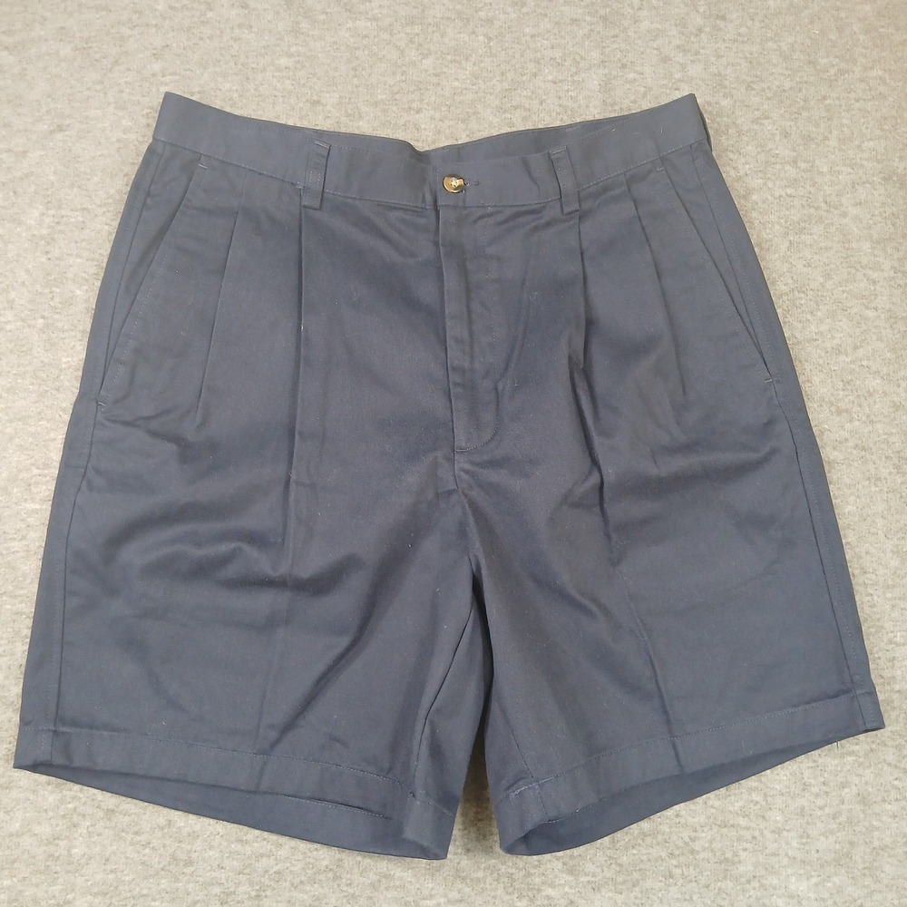 Haggar Mens Casual Shorts Solid Navy Blue Flat Front Stretch Pockets Zip Size 34